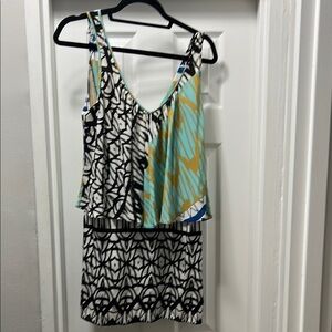 Plenty by Tracy Reese black & white Turquoise blouson top silk dress small s